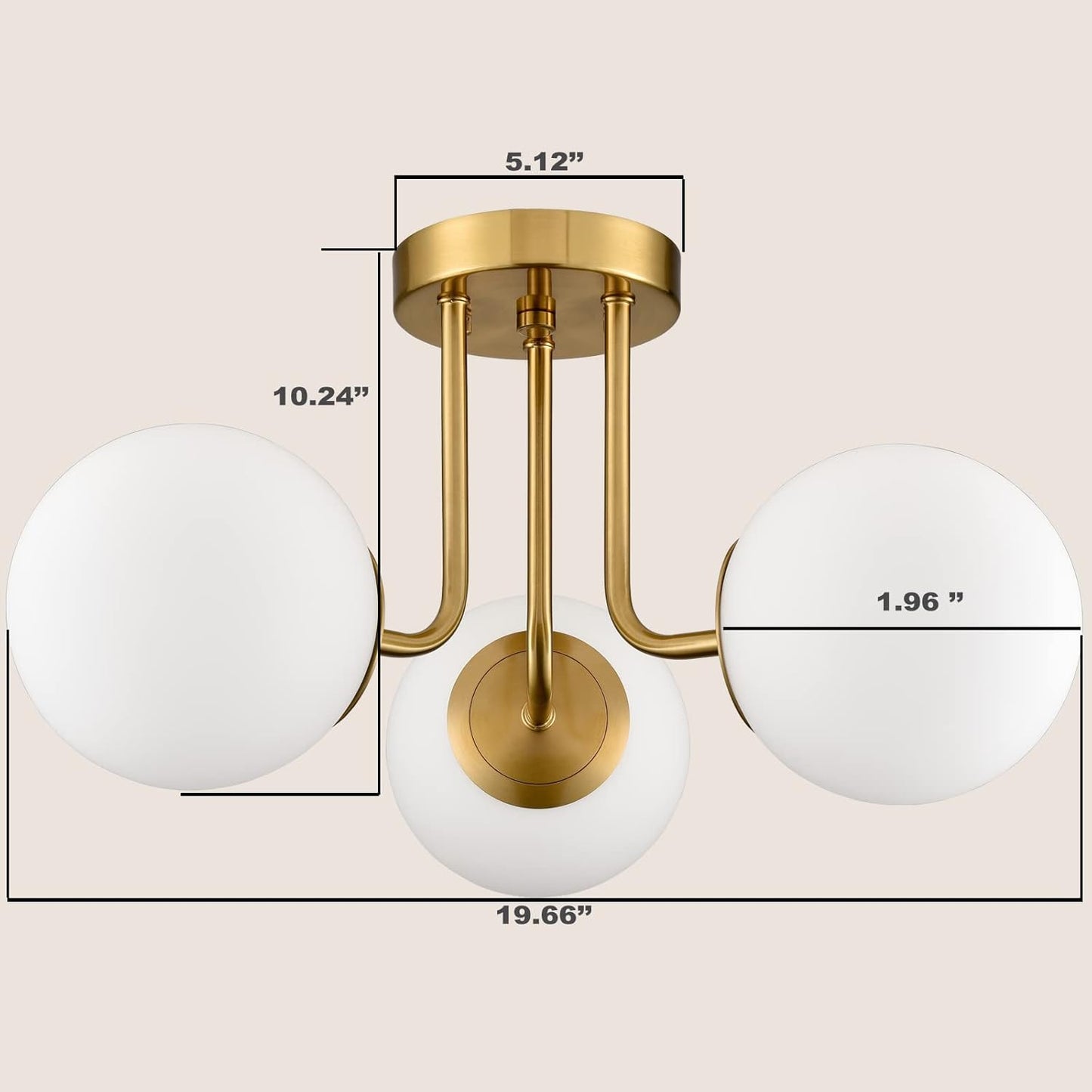 Brass Gold 3-Light Ceiling Lamp