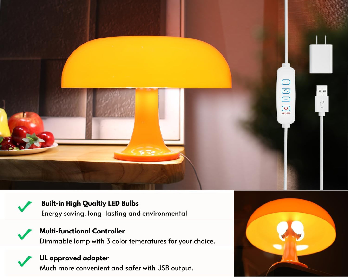 Dimmable Retro Mushroom Table Lamp