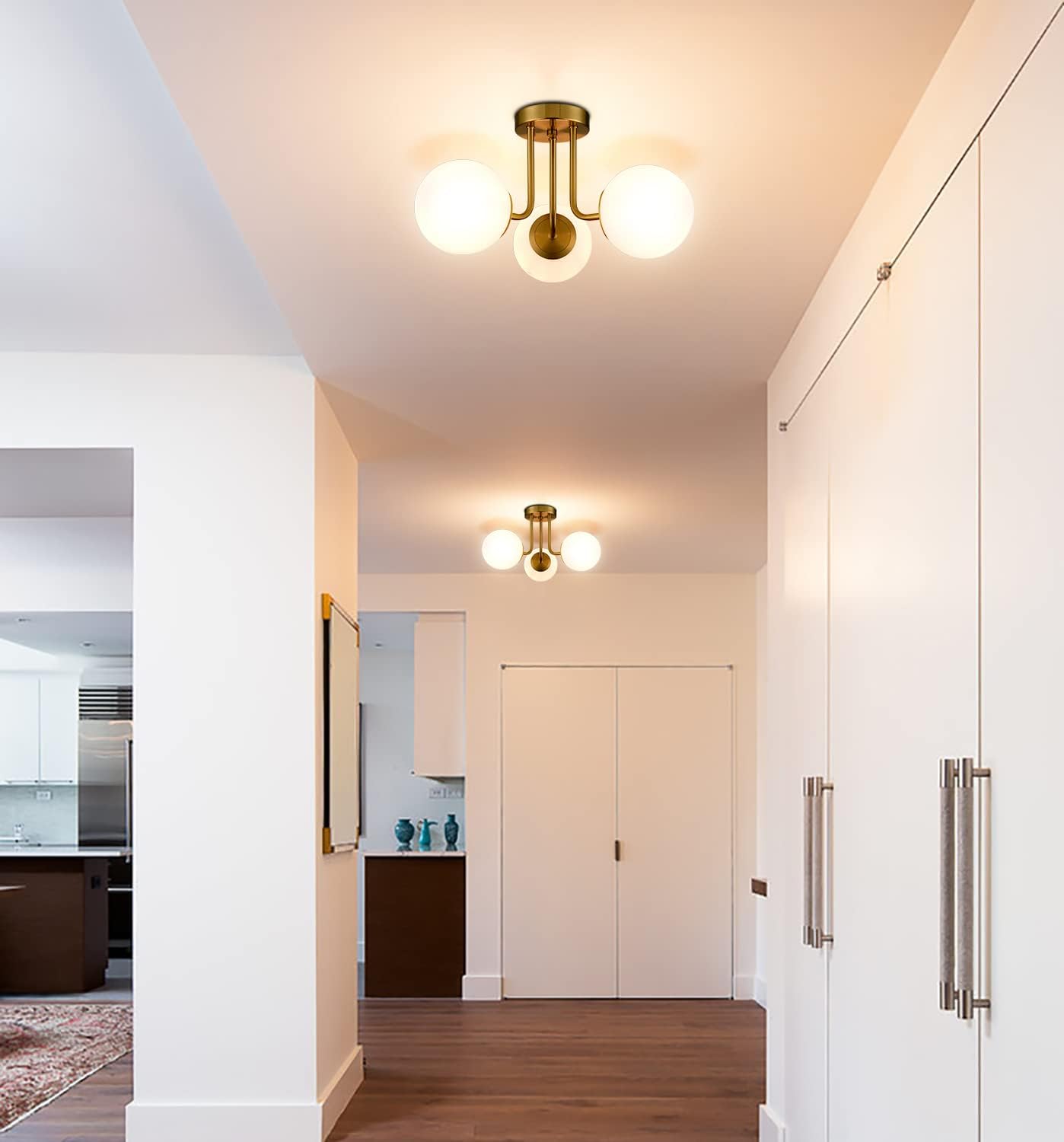 Brass Gold 3-Light Ceiling Lamp