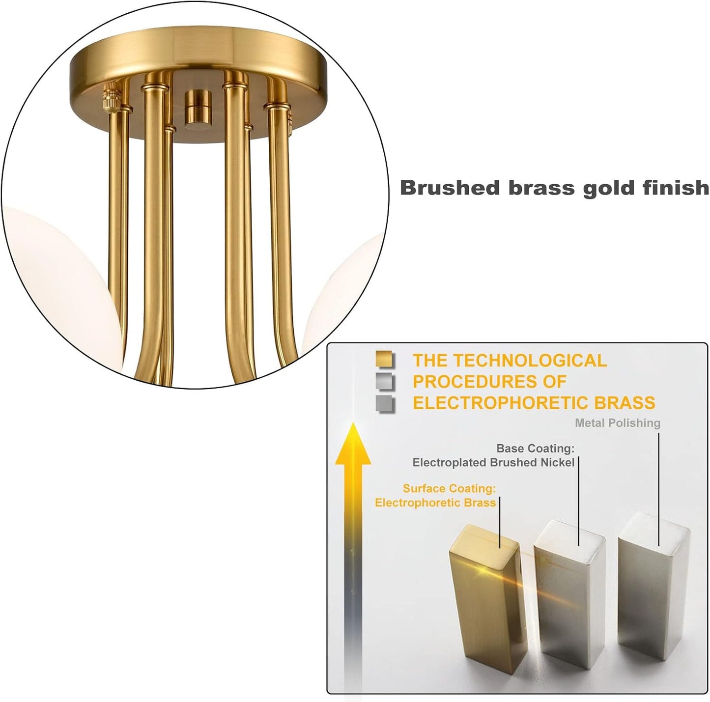 Brass Gold 3-Light Ceiling Lamp