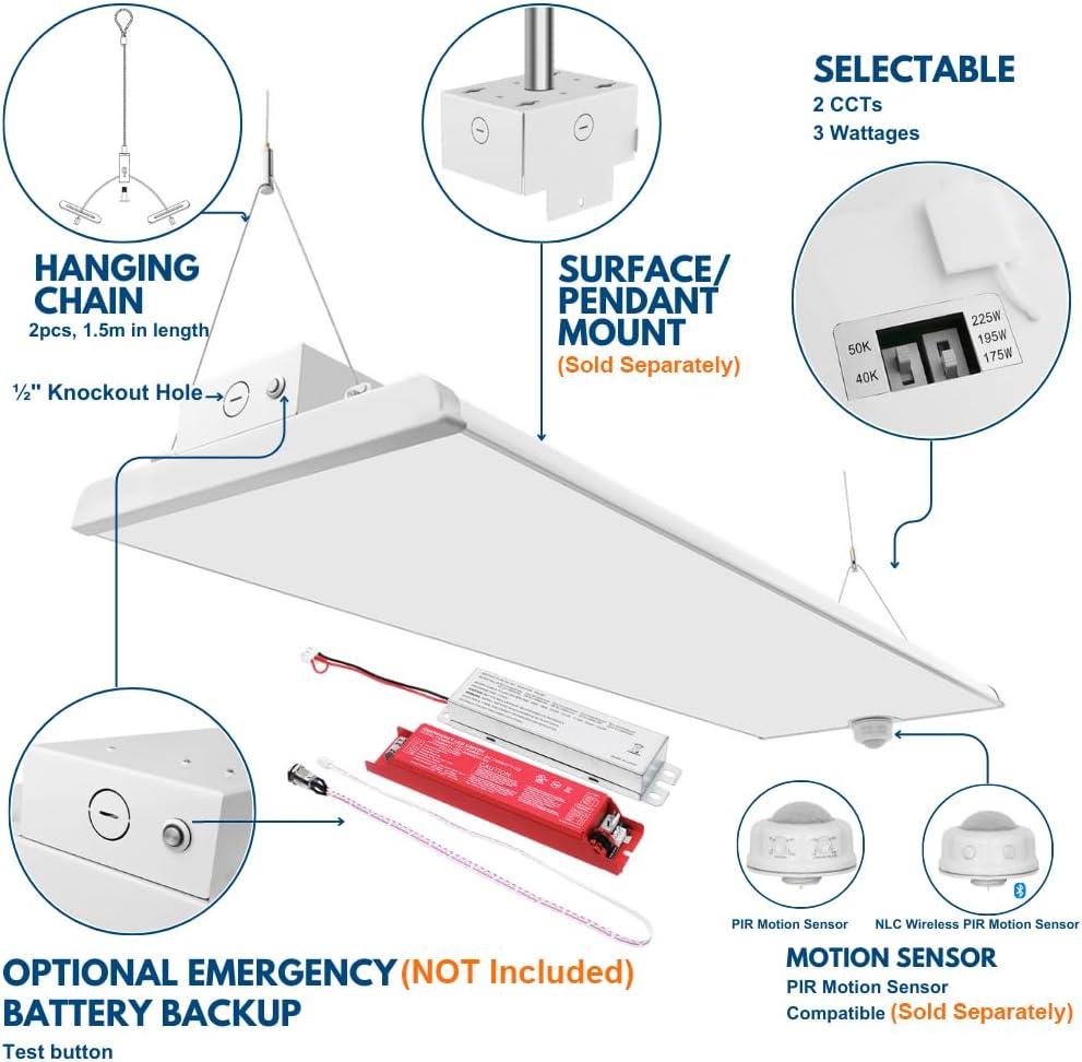 2FT LED Low Bay Light, 105W/90W/80W, 16,500LM