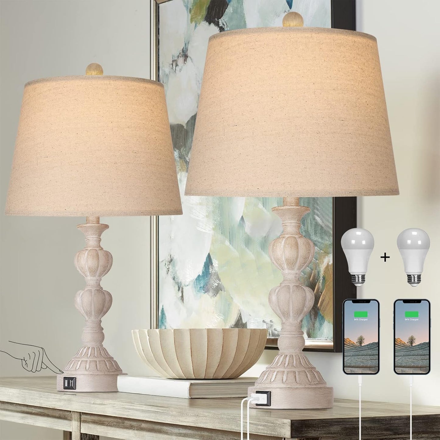 Bai Source Control-Farmhouse-Dimmable-Charging-Nightstand