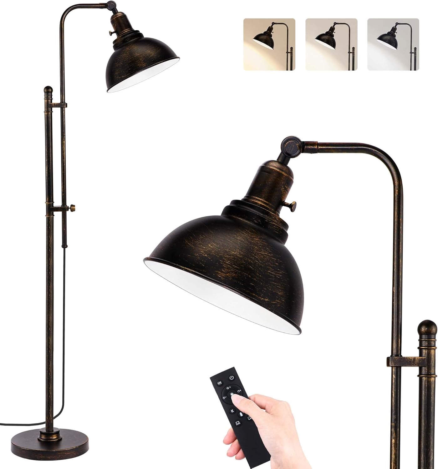 Bai Source Industrial Floor Lamp Adjustable, Rustic Farmhouse Reading Lamp