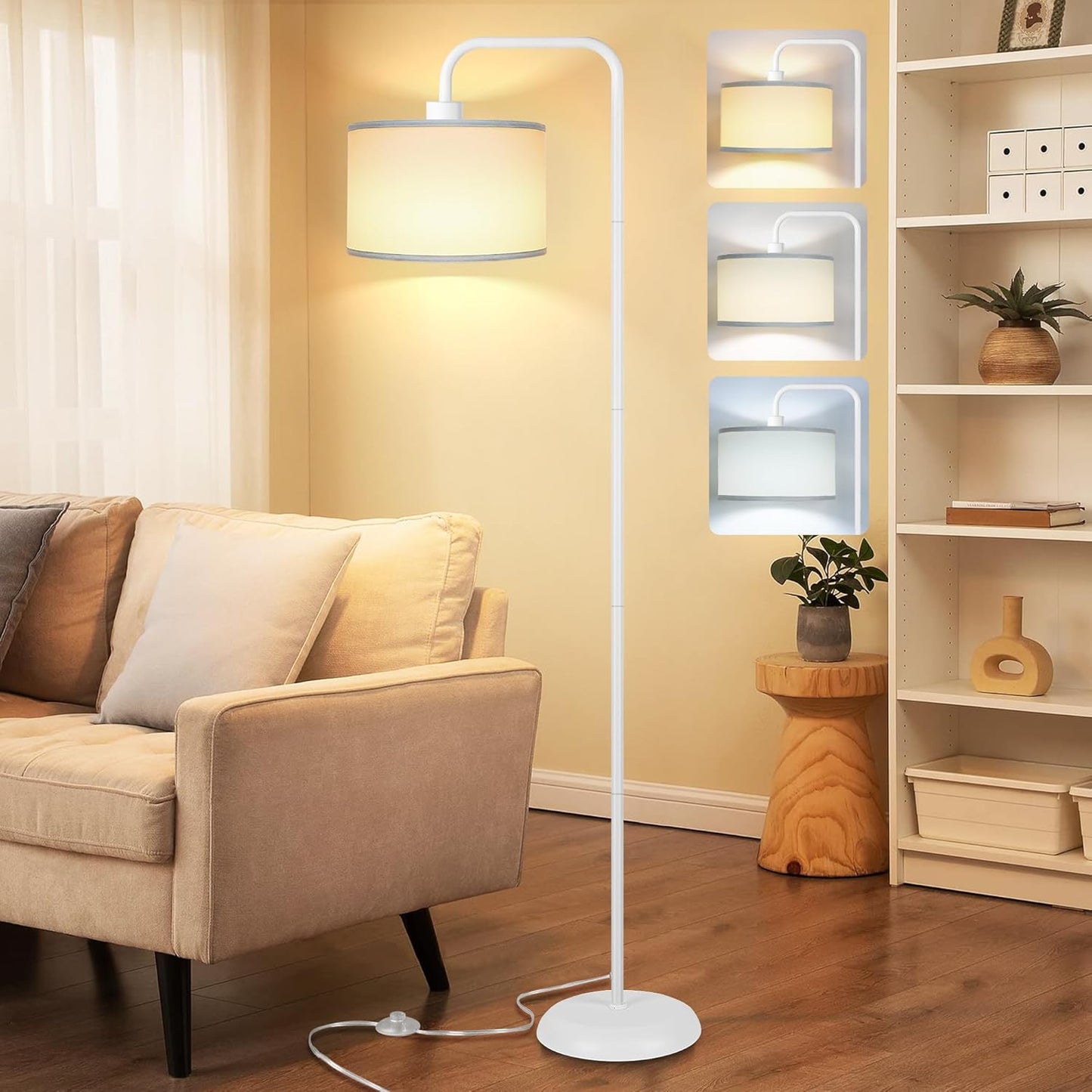 Bai Source 3 Color Temperature Floor Lamp with Foot Switch Modern Standing Lamp Tall Pole Floor