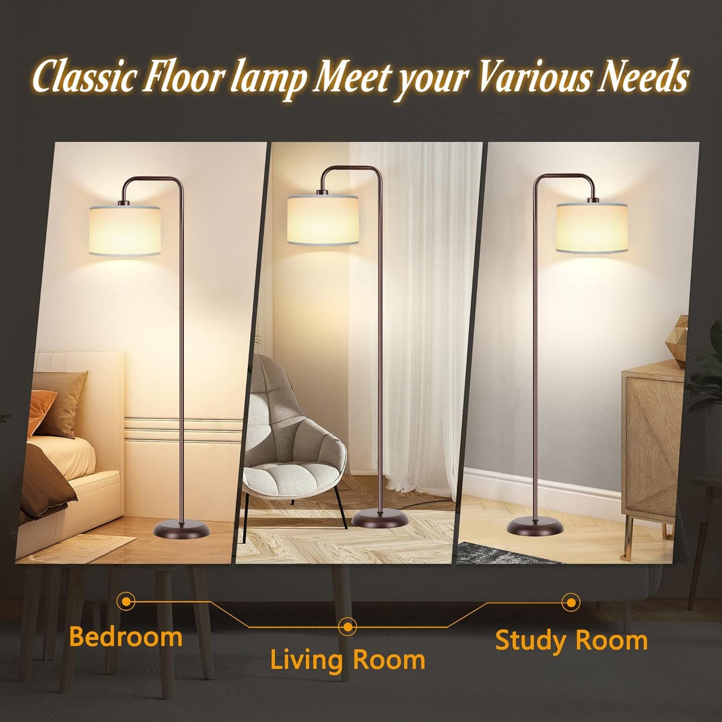 Bai Source LED Floor Lamp for Living Room, 3 Color Temperature, with Foot Switch, 9W Bulb Included