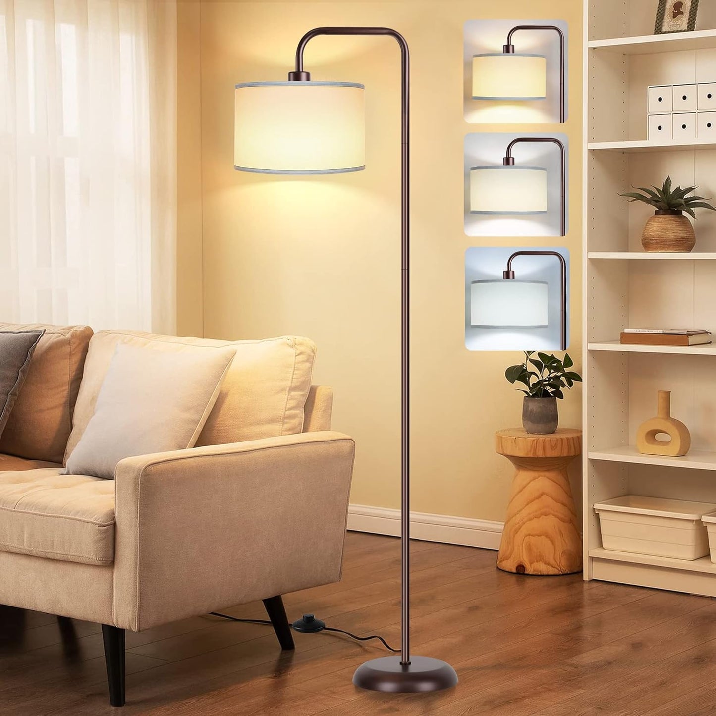 Bai Source LED Floor Lamp for Living Room, 3 Color Temperature, with Foot Switch, 9W Bulb Included
