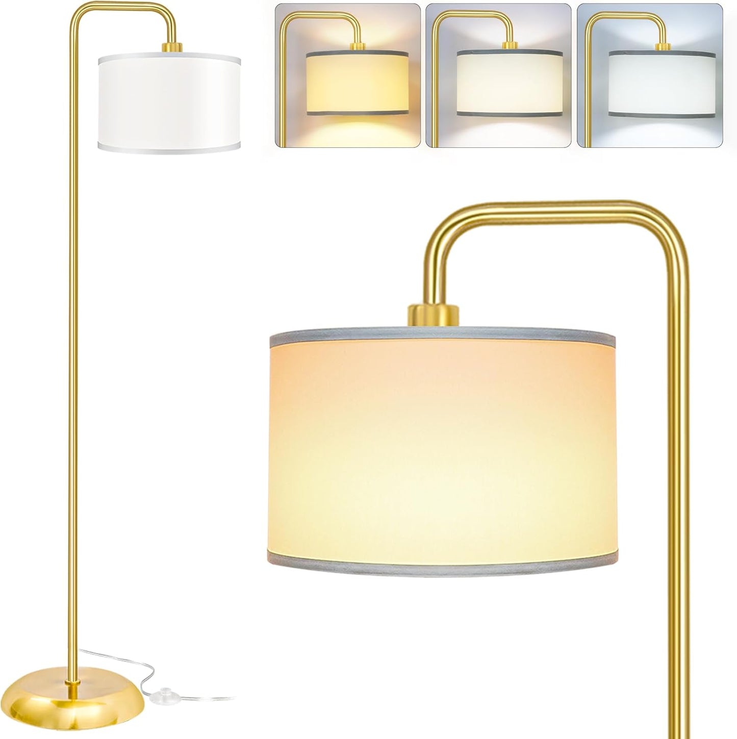 Bai Source 3 Color Temperature Floor Lamp with Foot Switch Modern Standing Lamp Tall Pole Floor Gold