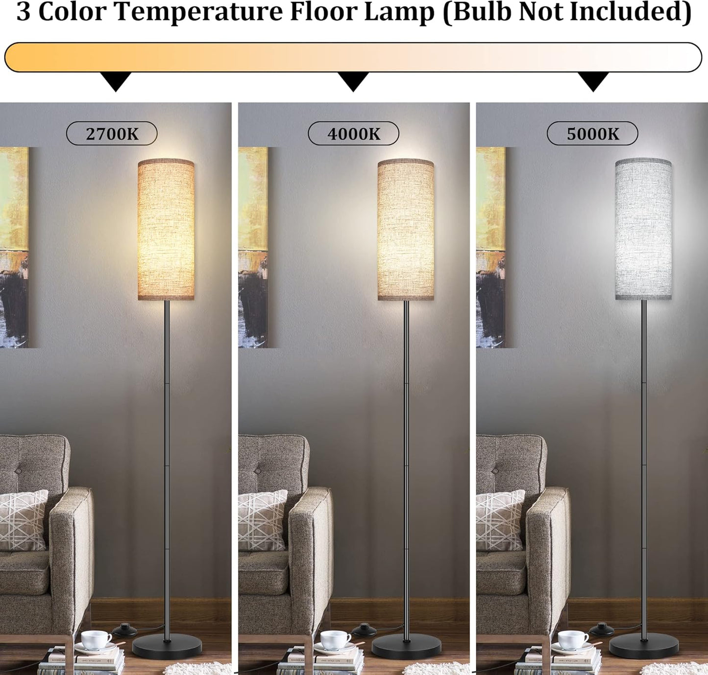 Bai Source Floor Lamp for Living Room, Modern Standing Lamps with Lampshade Biege