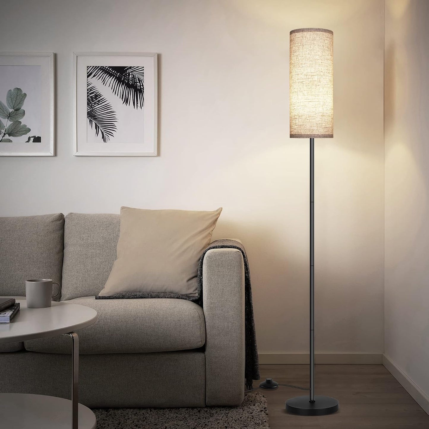 Bai Source Floor Lamp for Living Room, Modern Standing Lamps with Lampshade Biege