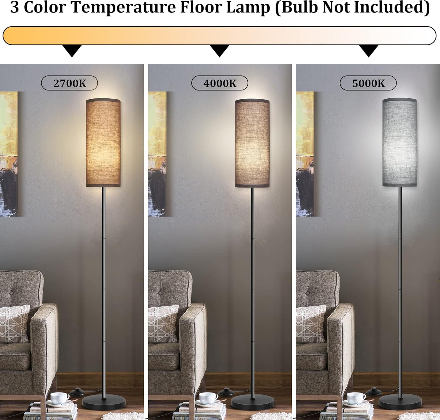 Bai Source Floor Lamp for Living Room, Modern Standing Lamps with Lampshade Gray