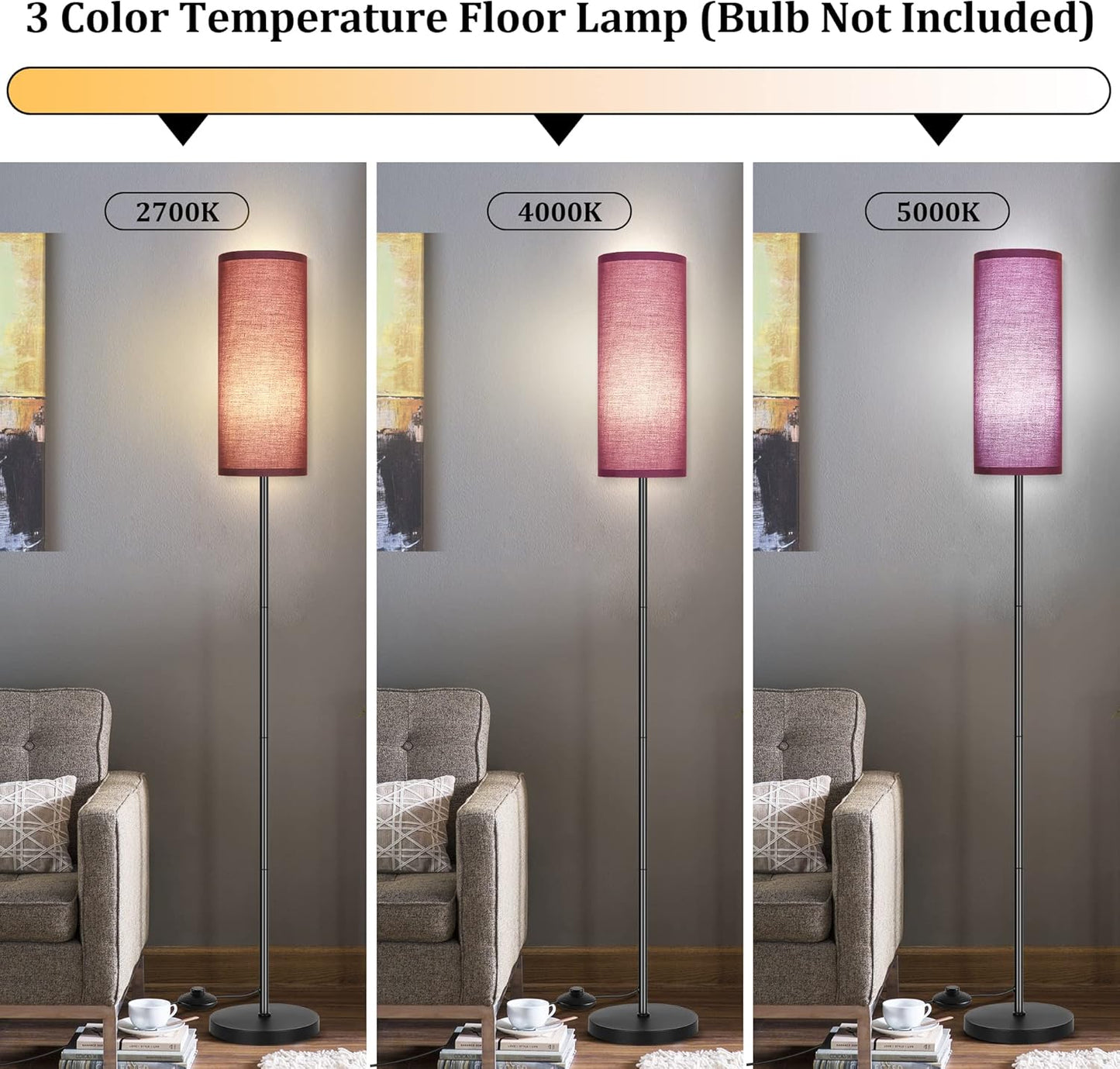 Bai Source Floor Lamp for Living Room, Modern Standing Lamps with Lampshade Purple