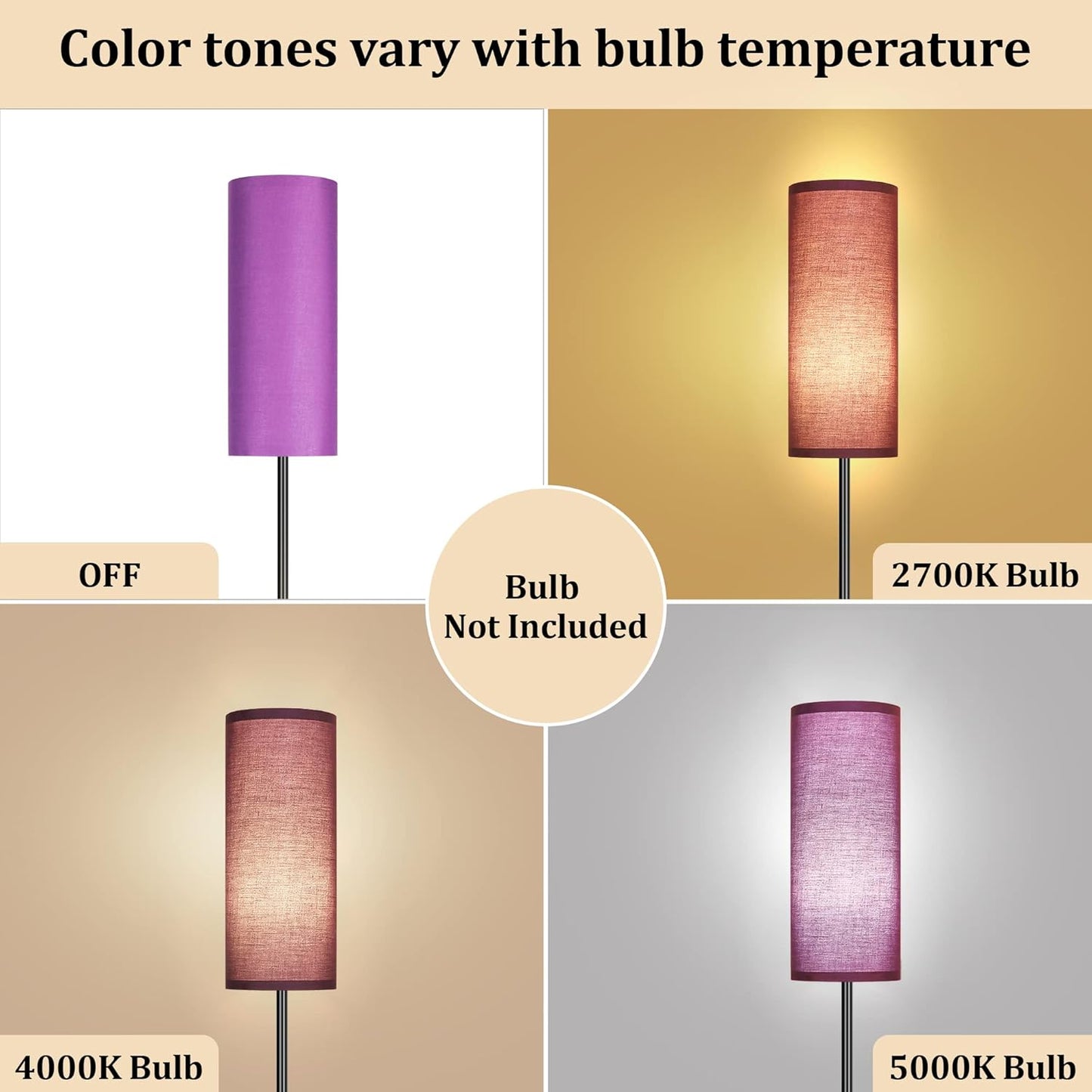 Bai Source Floor Lamp for Living Room, Modern Standing Lamps with Lampshade Purple