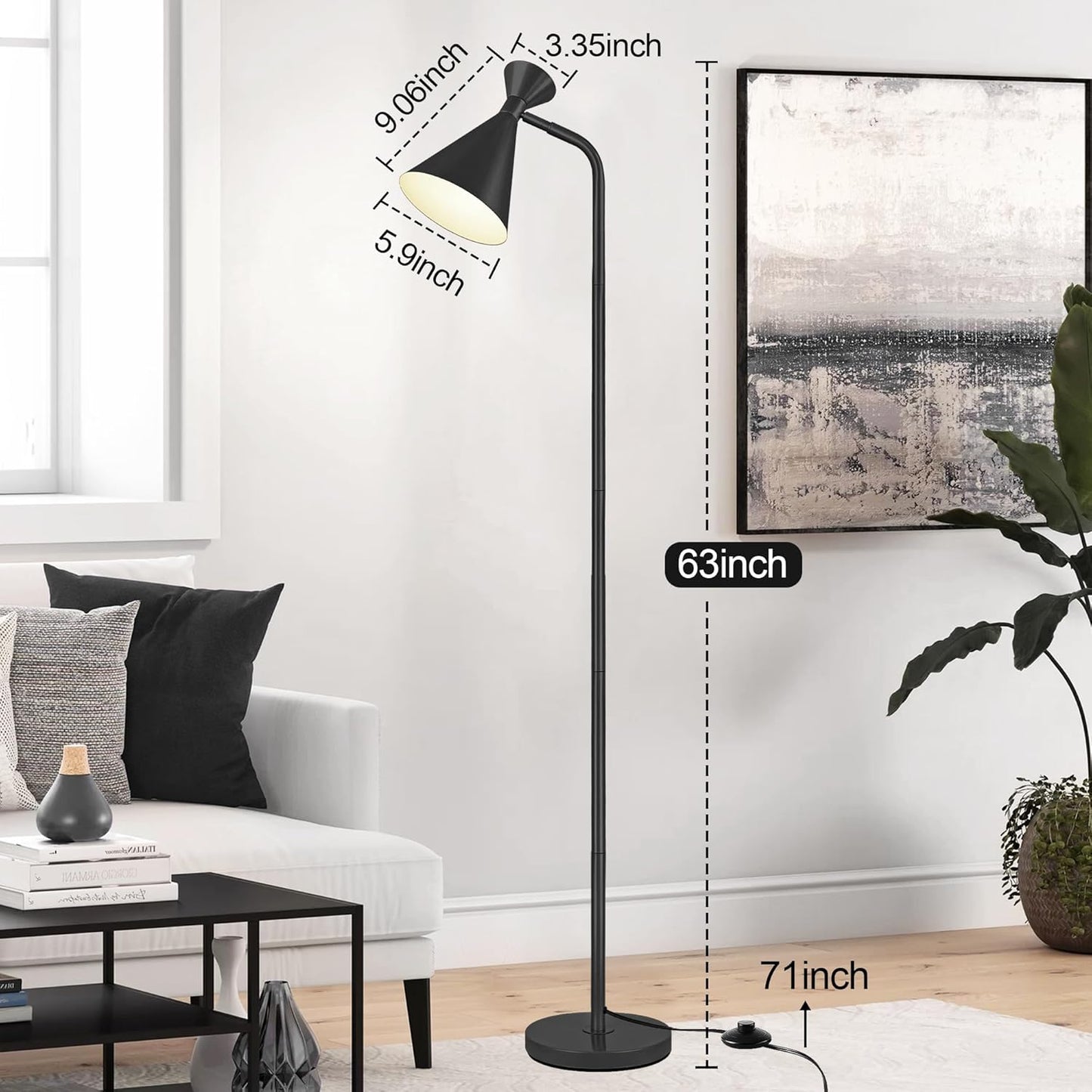 Bai Source Floor Lamp Modern Adjustable Metal Heads Standing Lamps, Simple Design Black Floor Lamp