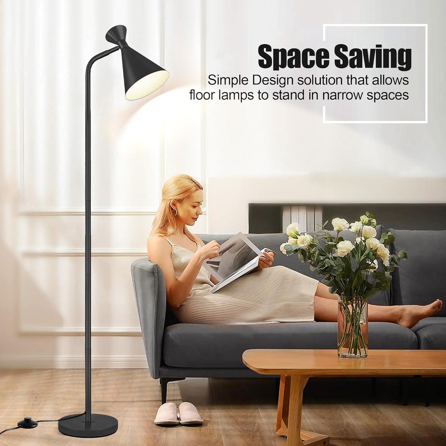 Bai Source Modern Adjustable Metal Heads Standing Lamps, Simple Design Black Floor Lamp