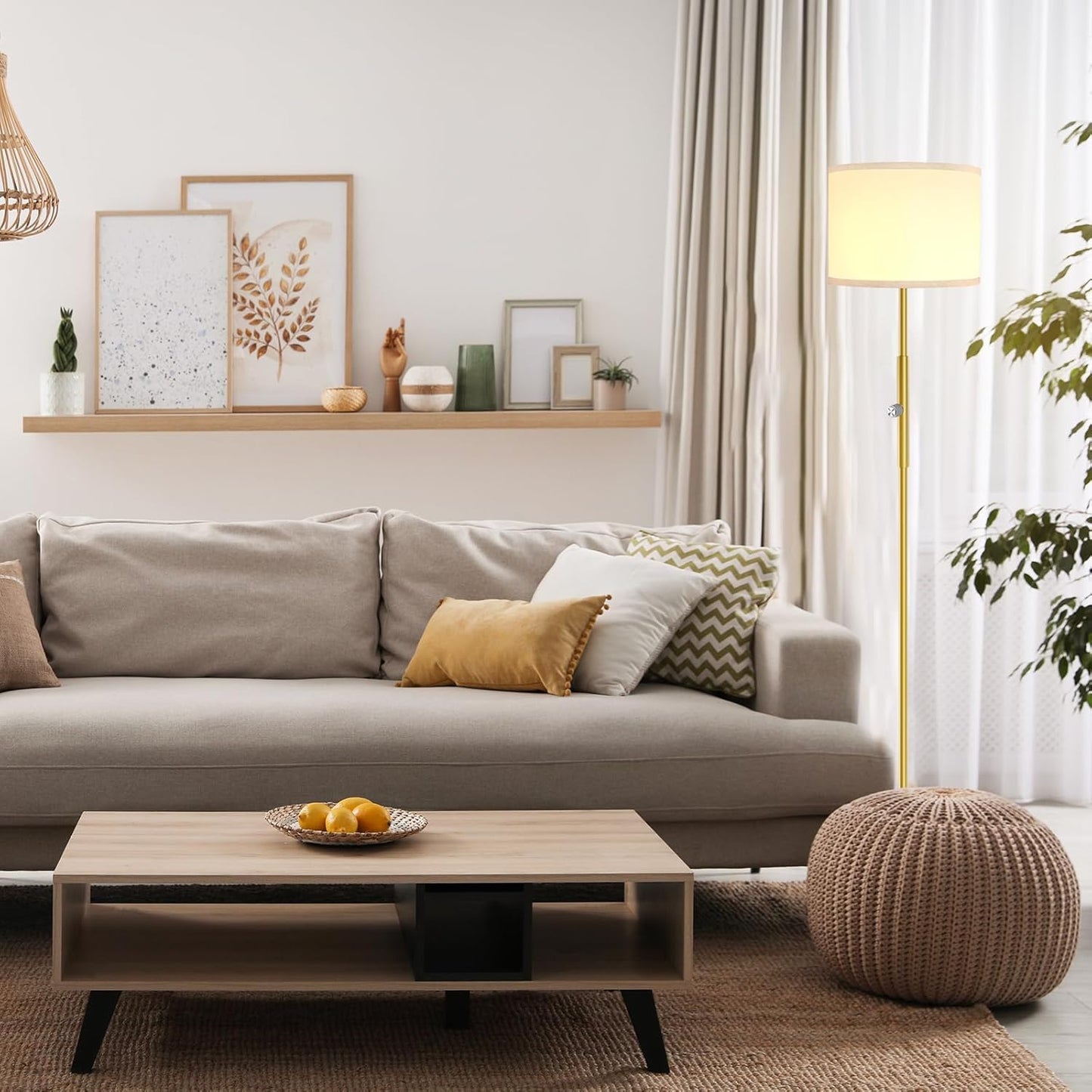 Bai Source Floor Lamp for Living Room Bedroom, 65’’ Modern Tall Lamp Simple Design Standing Lamps Gold