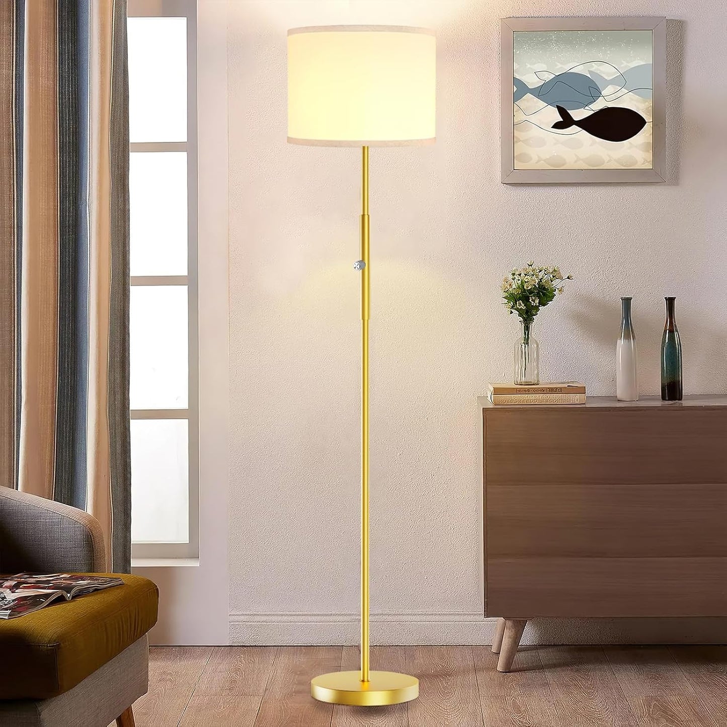Bai Source Floor Lamp for Living Room Bedroom, 65’’ Modern Tall Lamp Simple Design Standing Lamps Gold