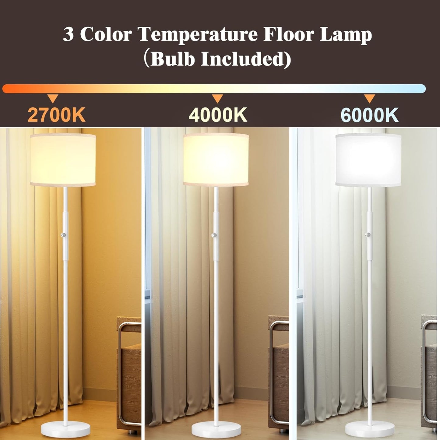 Bai Source Floor Lamp for Living Room Bedroom with Lampshade Stencil, 65’’ Modern Tall Lamp White
