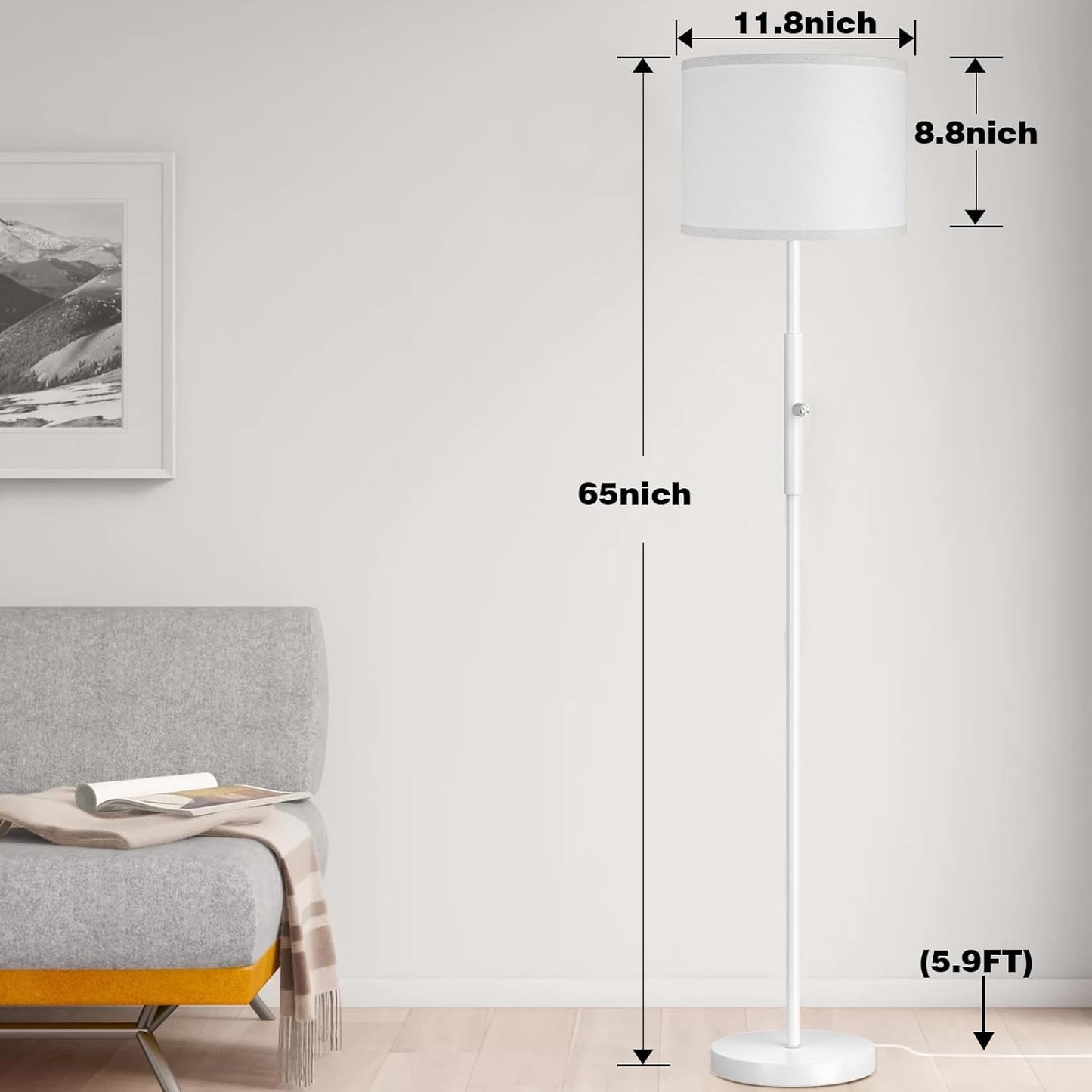 Bai Source Floor Lamp for Living Room Bedroom with Lampshade Stencil, 65’’ Modern Tall Lamp White
