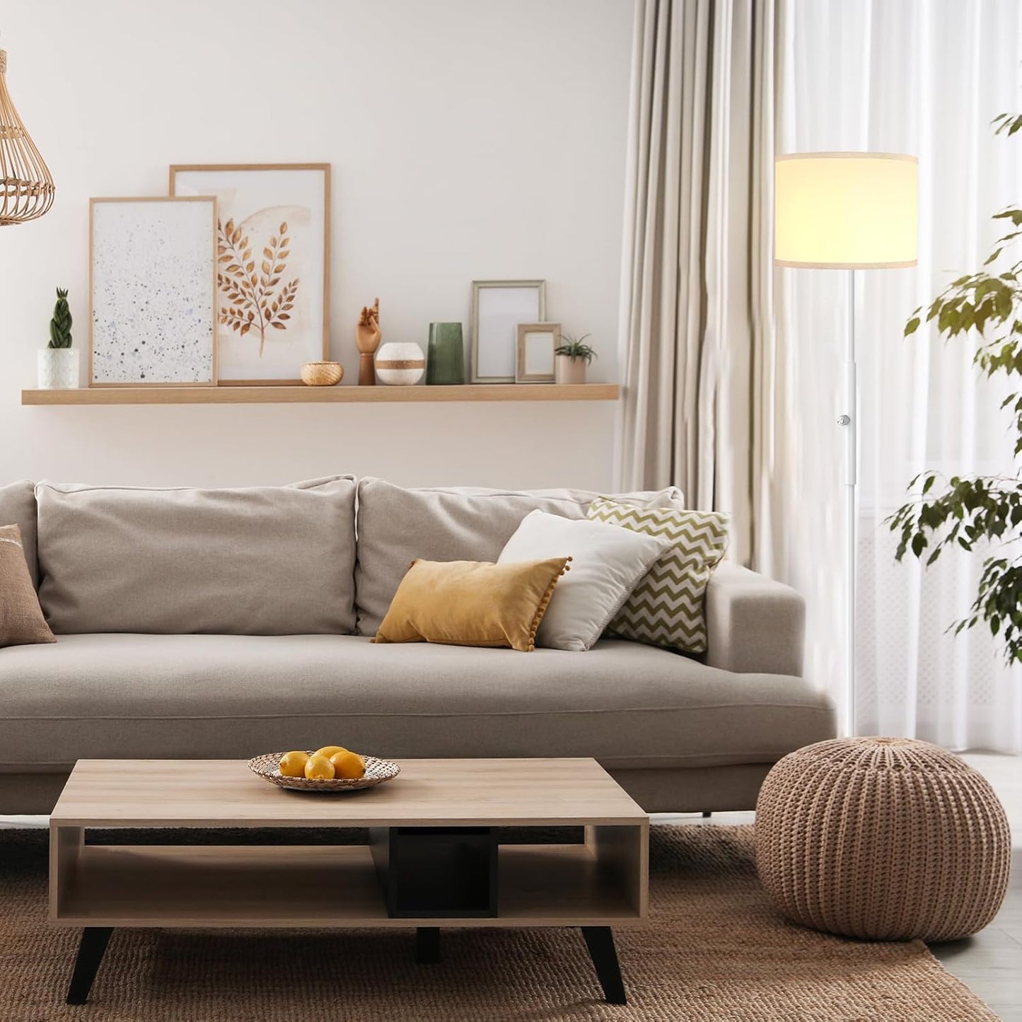 Bai Source Floor Lamp for Living Room Bedroom with Lampshade Stencil, 65’’ Modern Tall Lamp White