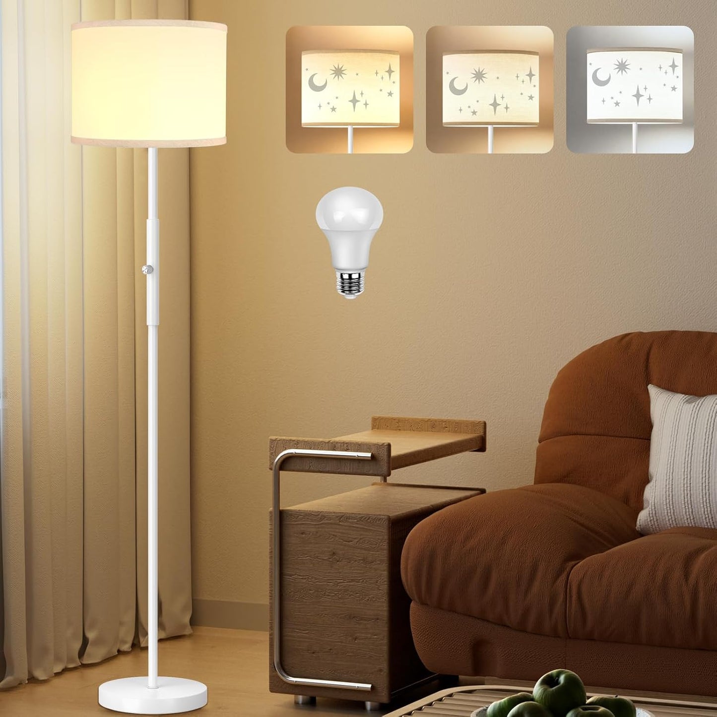 Bai Source Floor Lamp for Living Room Bedroom with Lampshade Stencil, 65’’ Modern Tall Lamp White