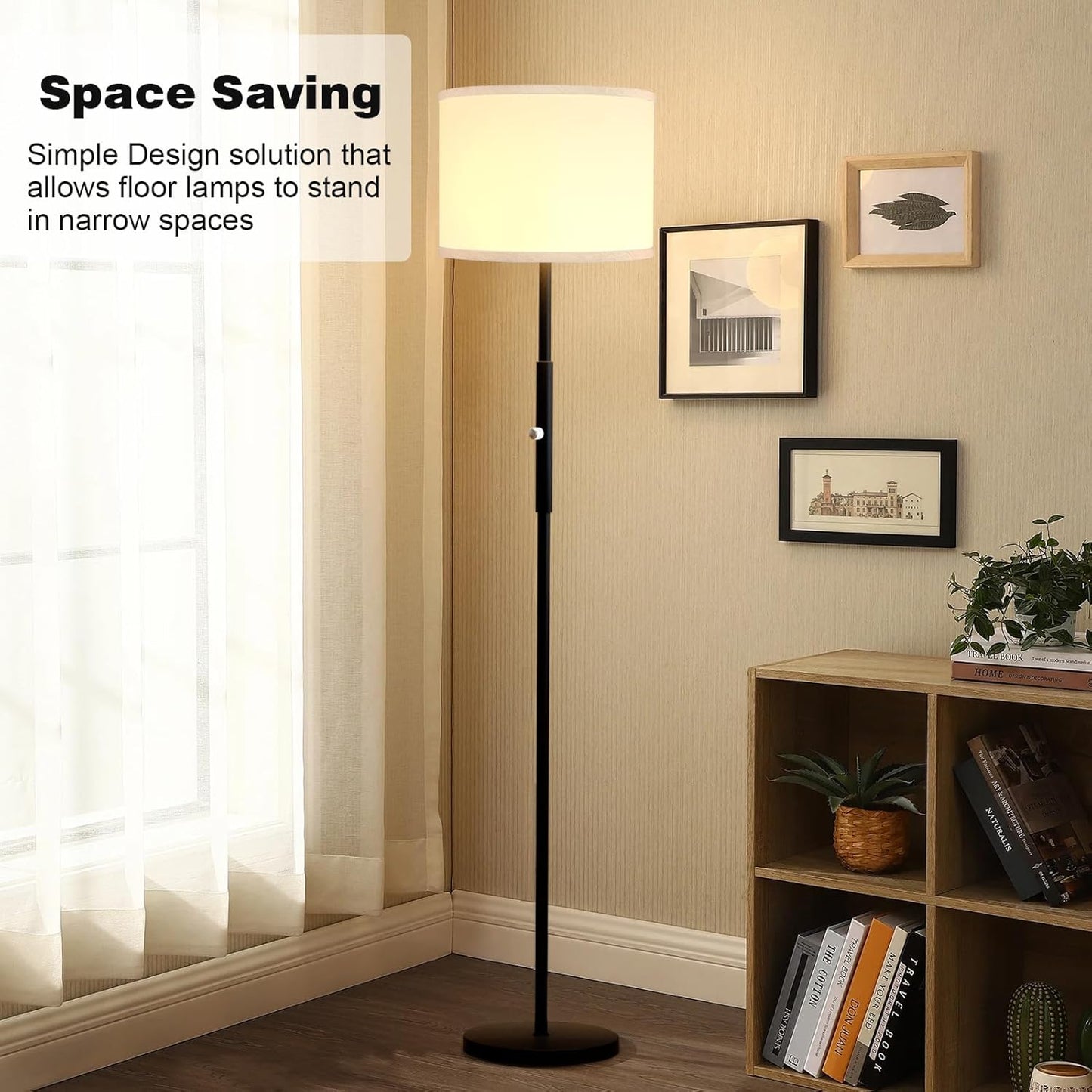 Bai Source Floor Lamp for Living Room Bedroom, 65’’ Modern Tall Lamp Simple Design Standing Lamps Black