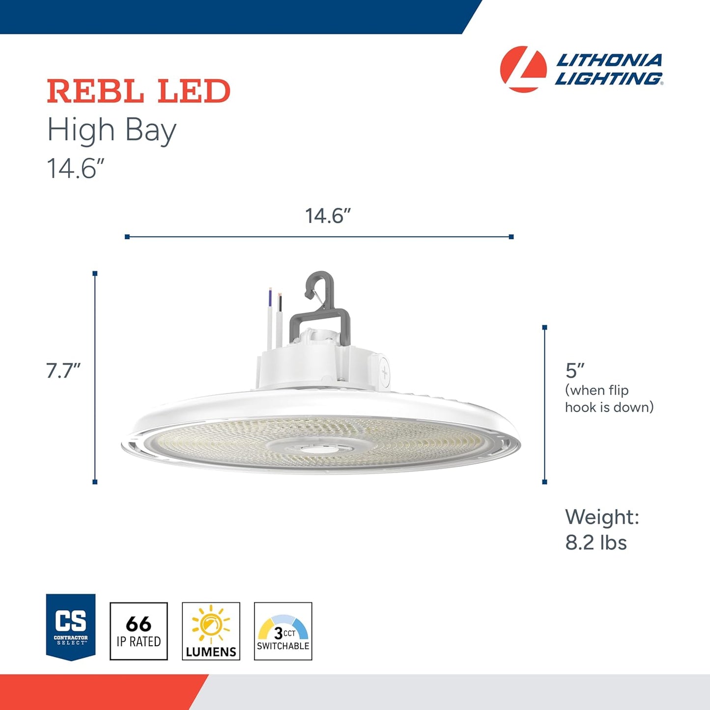 Round High Bay LED Light, 24K-30K Lumens, CCT Adjustable