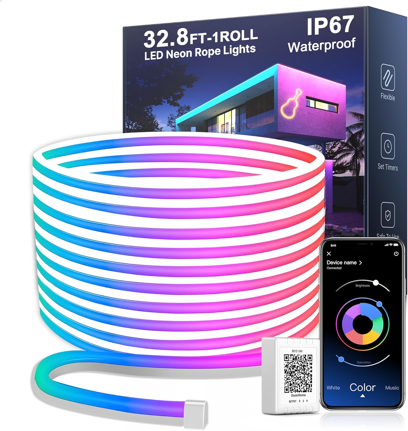 32.8Ft Waterproof RGB Neon Rope Light
