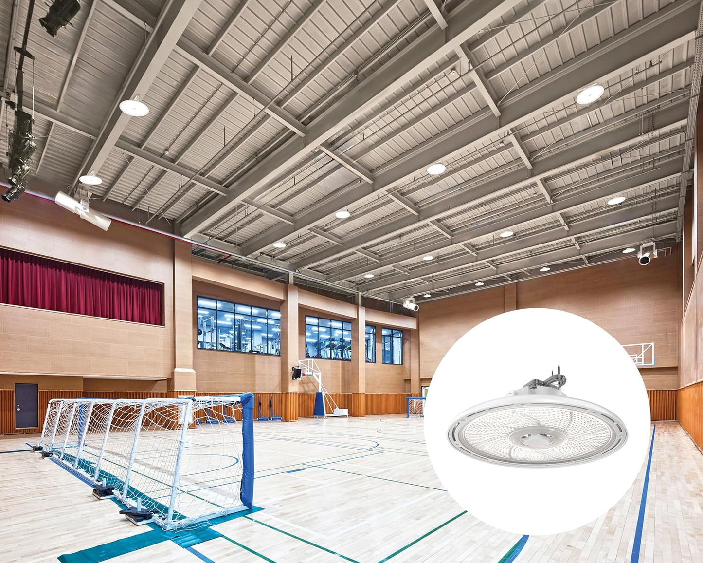 Round High Bay LED Light, 24K-30K Lumens, CCT Adjustable