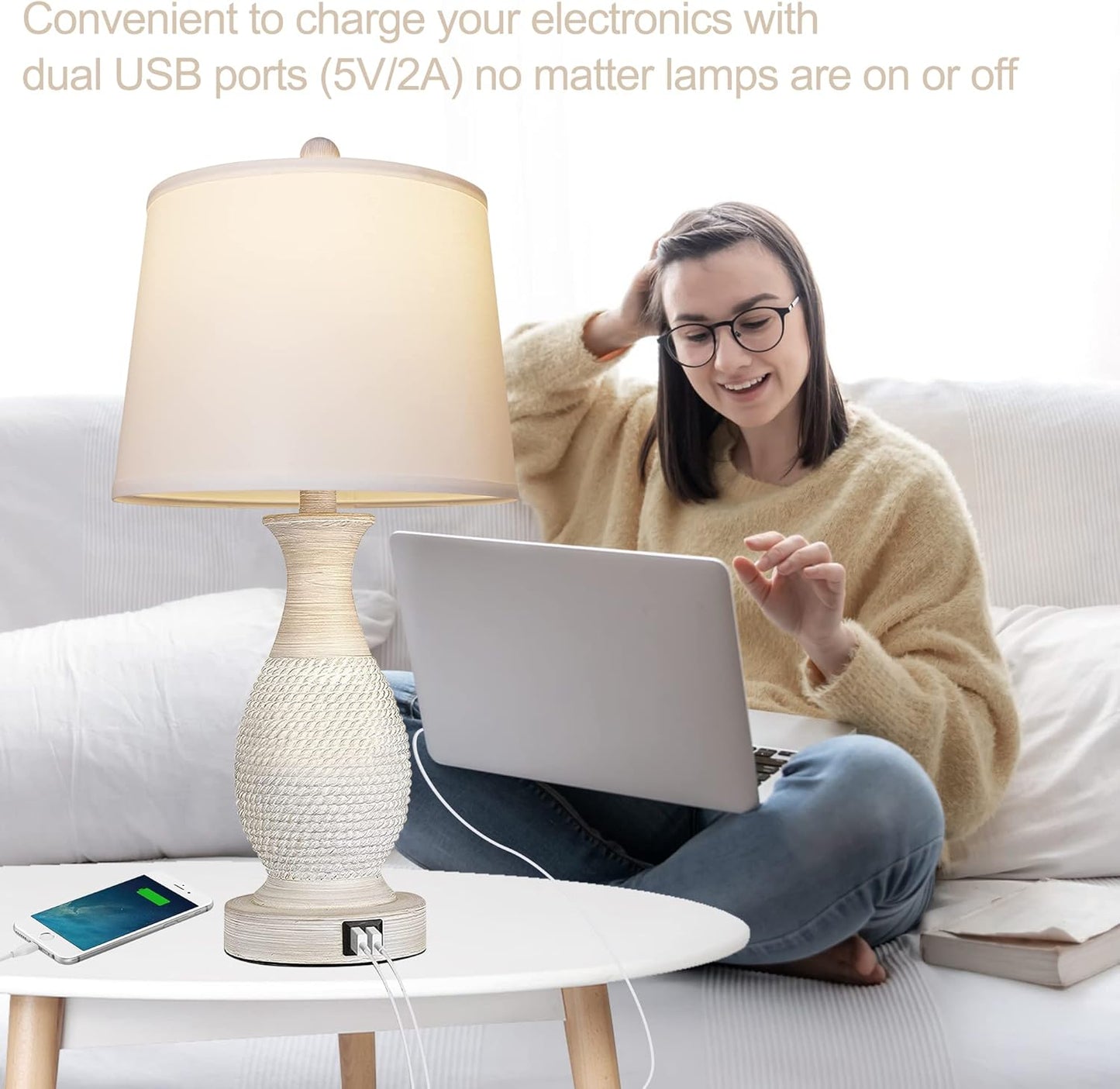 Bai Source Farmhouse-Temperature-Nightstand-Charging