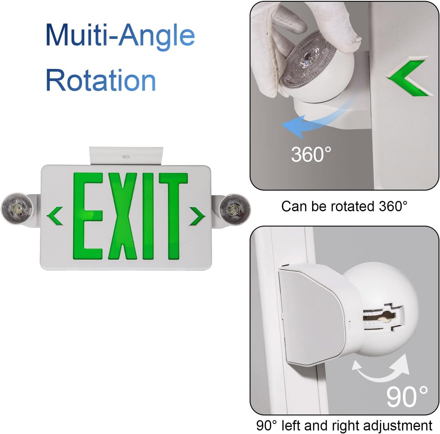 Black LED Exit Sign with Emergency Lights