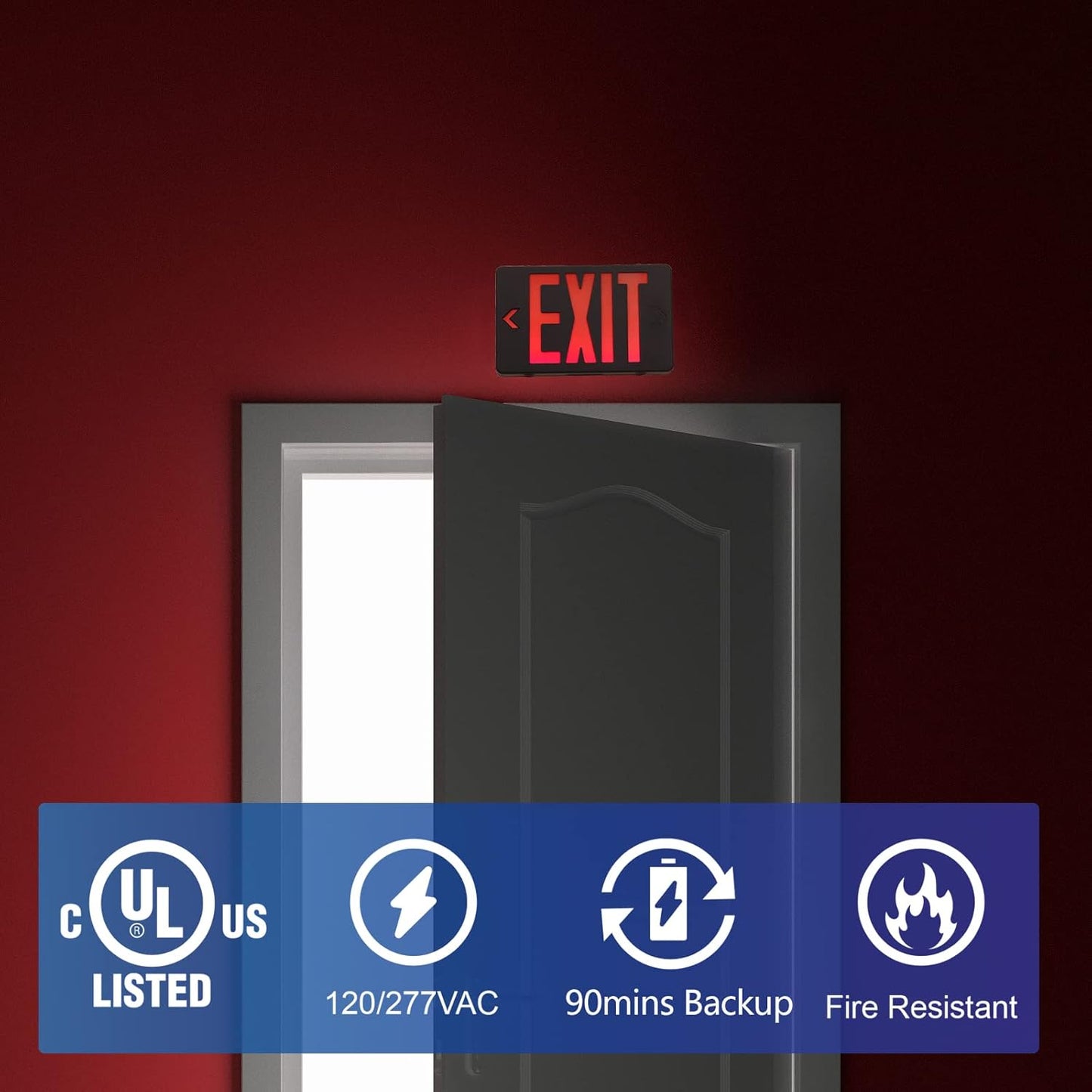 Red LED Exit Sign with Battery Backup