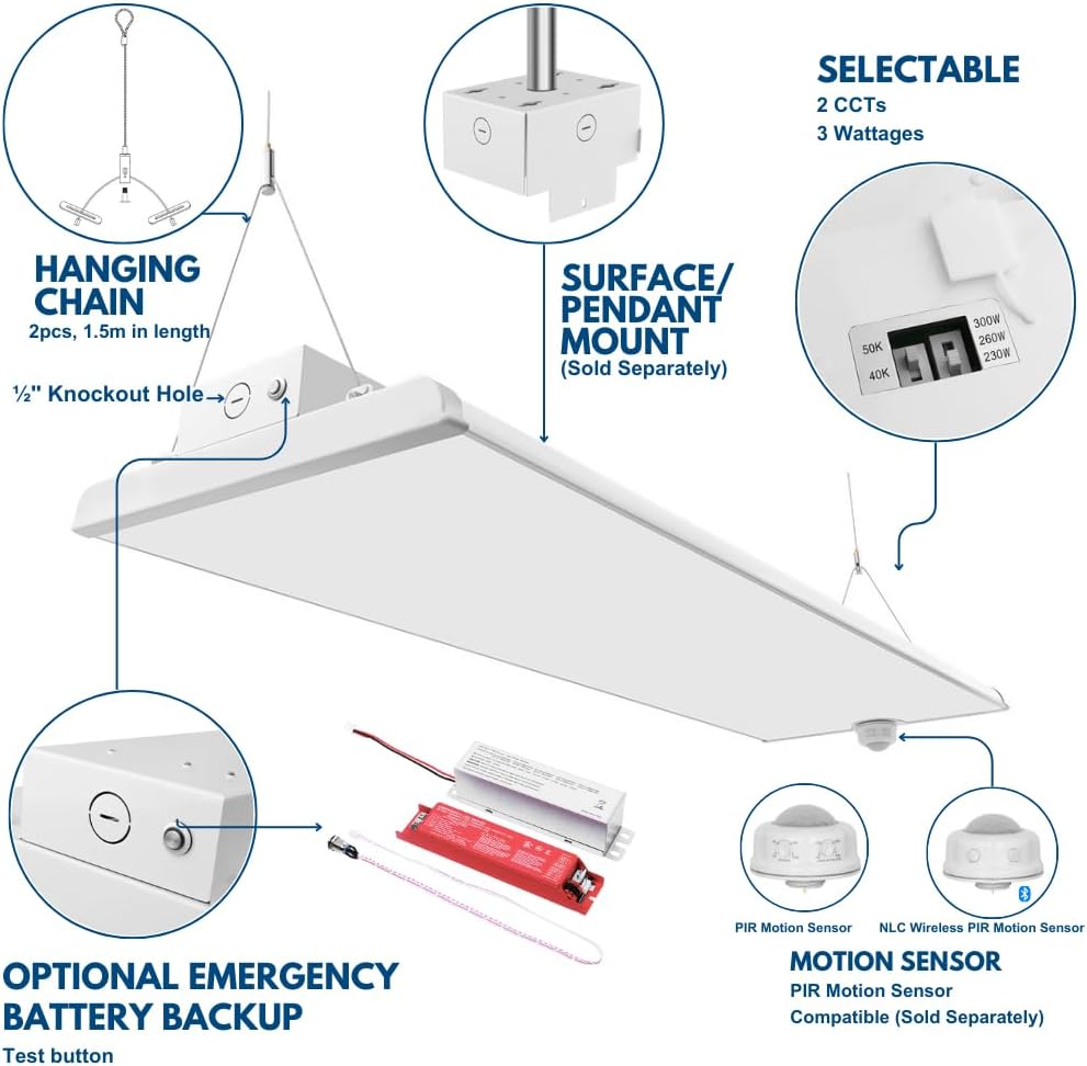 2FT LED Low Bay Light, 105W/90W/80W, 16,500LM