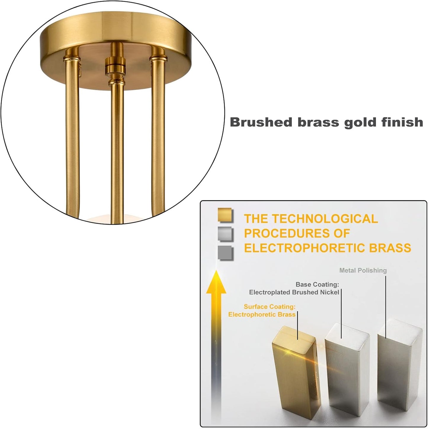 Brass Gold 3-Light Ceiling Lamp
