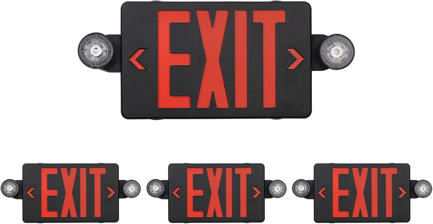 Black LED Exit Sign with Emergency Lights