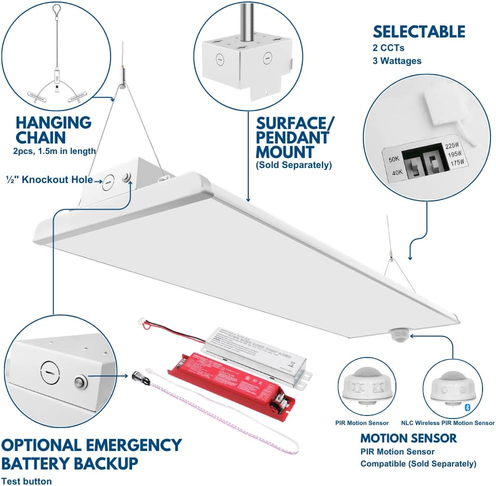 2FT LED Low Bay Light, 105W/90W/80W, 16,500LM
