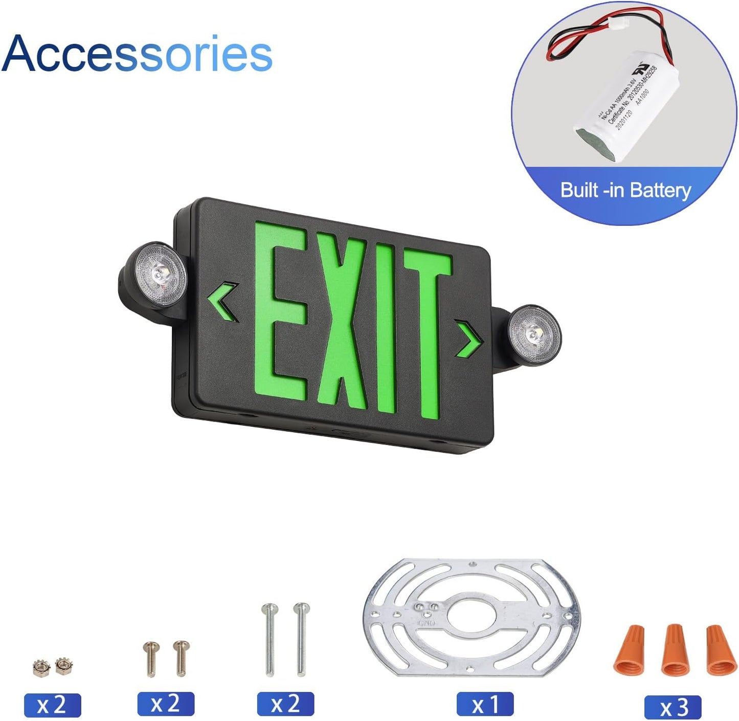 Black LED Exit Sign with Emergency Lights