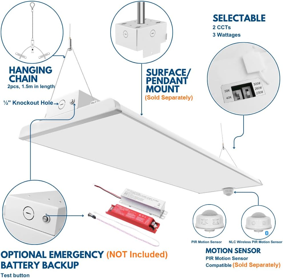 2FT LED Low Bay Light, 105W/90W/80W, 16,500LM