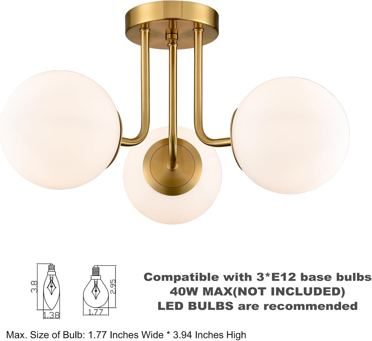 Brass Gold 3-Light Ceiling Lamp