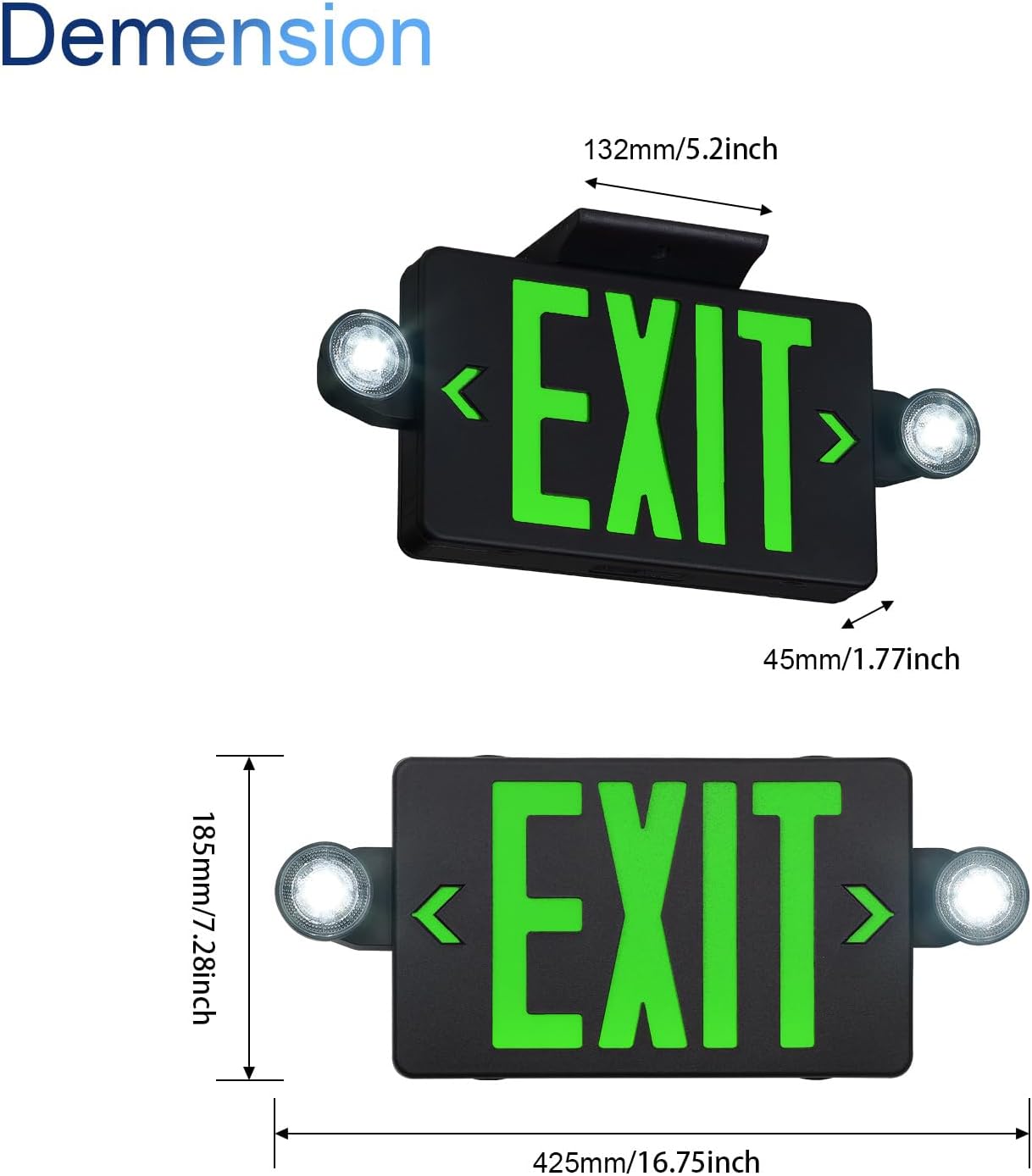 Black LED Exit Sign with Emergency Lights