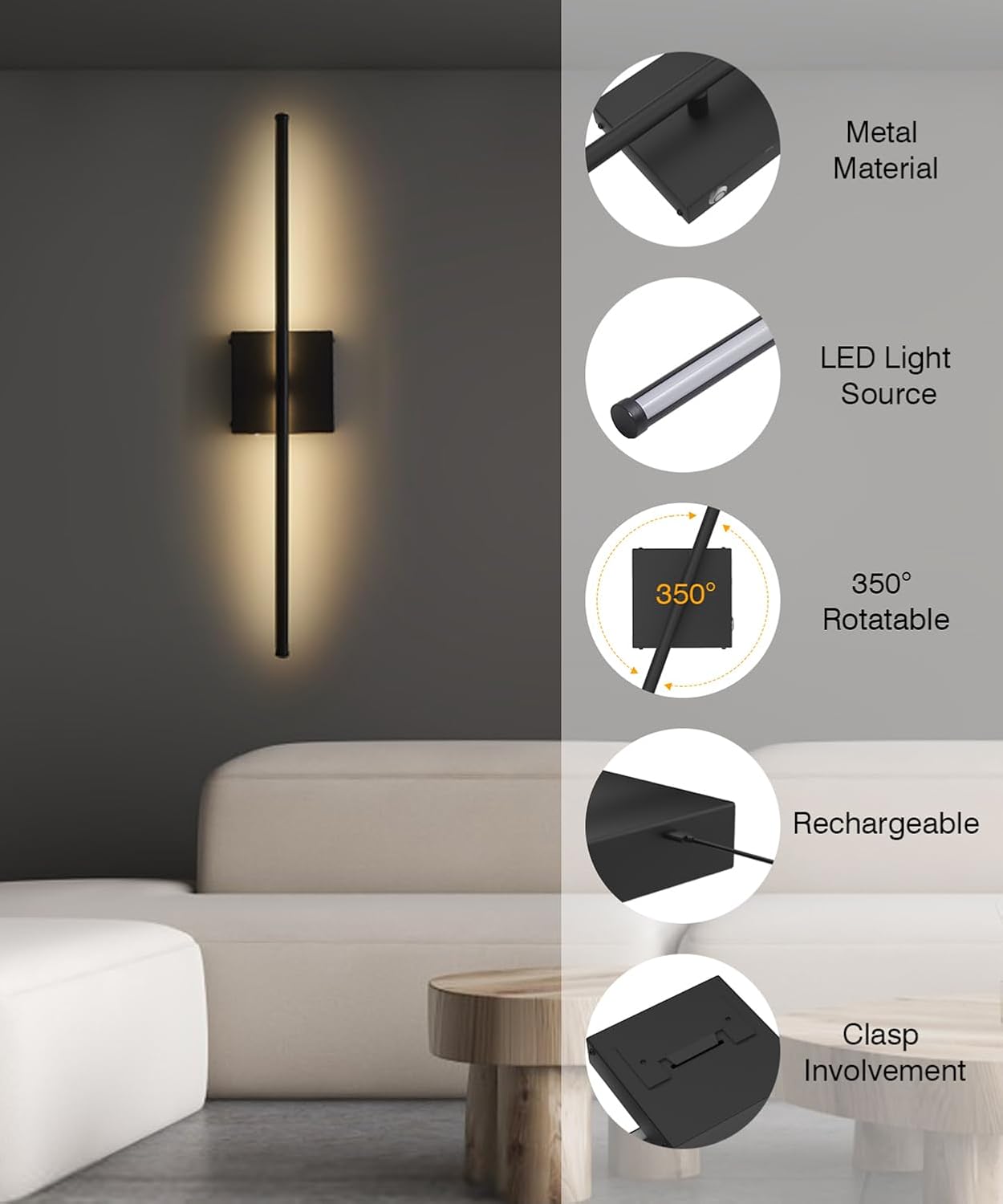 Battery Operated LED Wall Sconce (2-Pack)