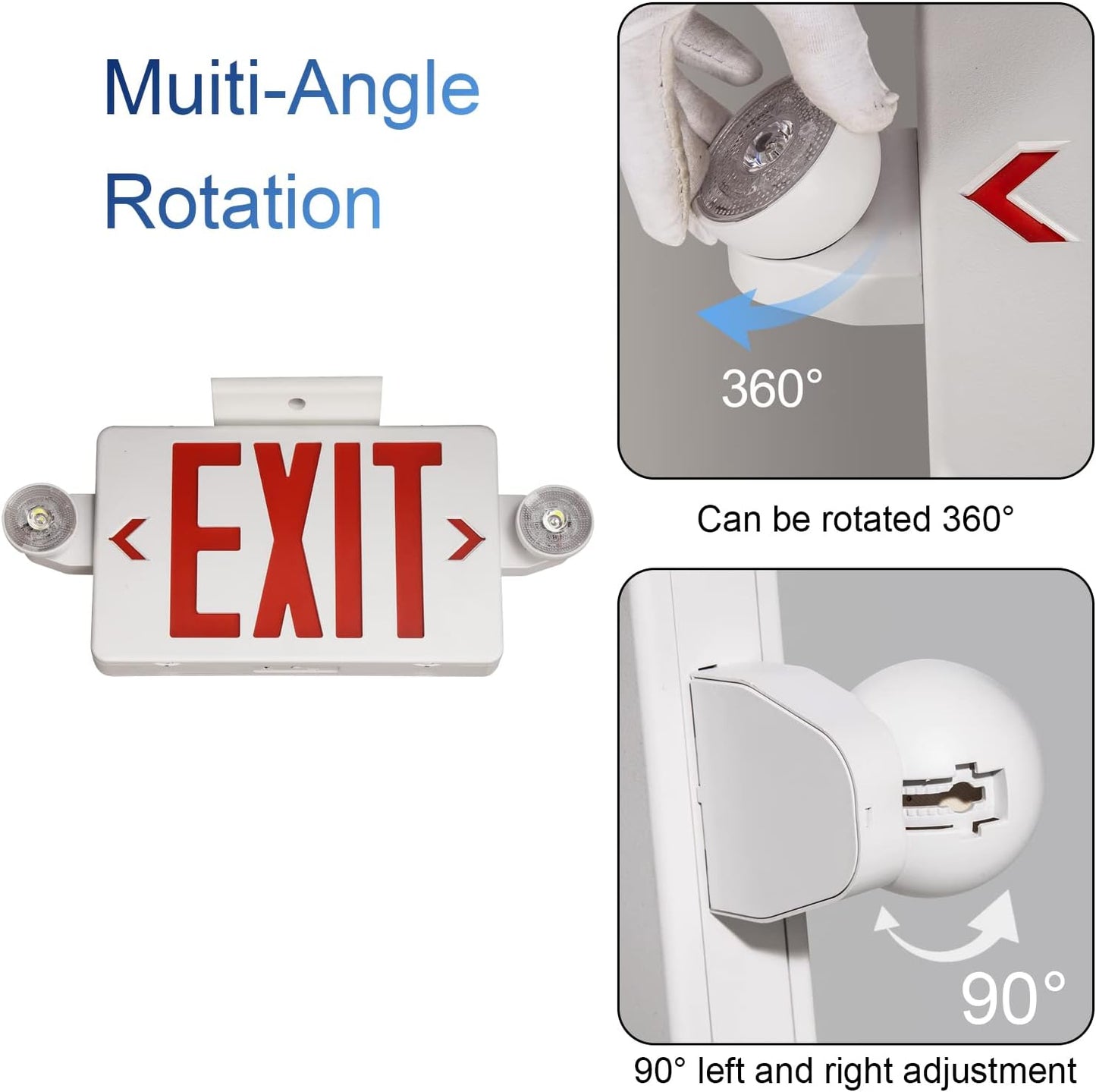 Black LED Exit Sign with Emergency Lights