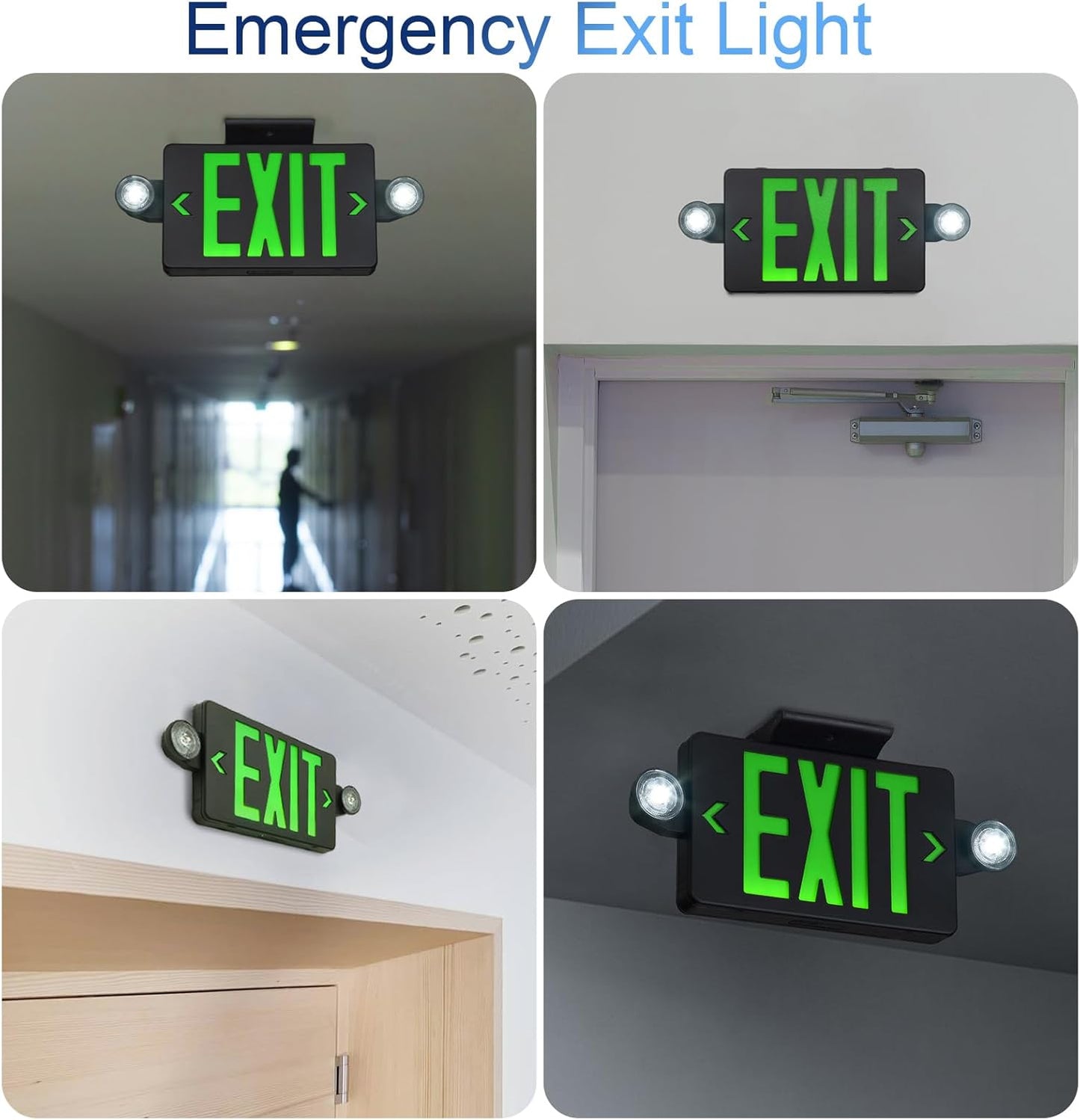 Black LED Exit Sign with Emergency Lights