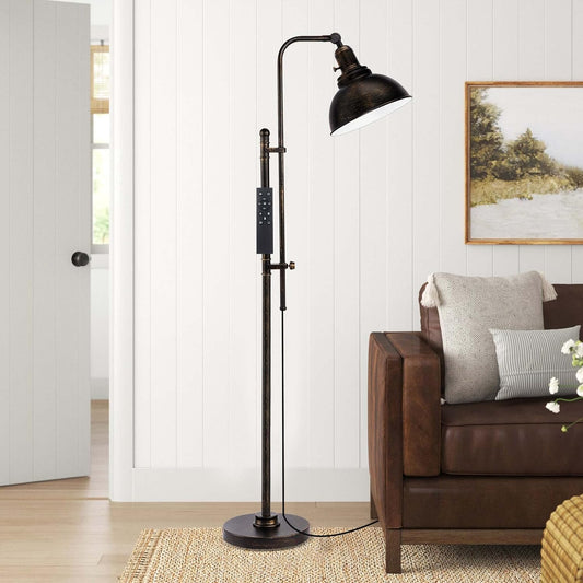 Bai Source Industrial Floor Lamp Adjustable, Rustic Farmhouse Reading Lamp