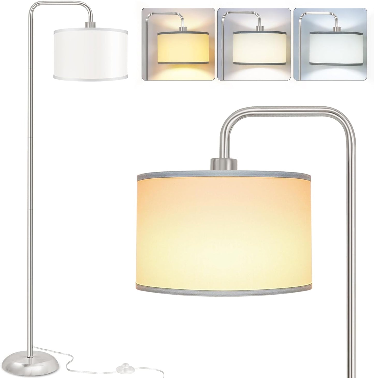 Bai Source LED 3 Color Temperature Floor Lamp with Foot Switch Modern Standing Lamp Tall Pole Floor