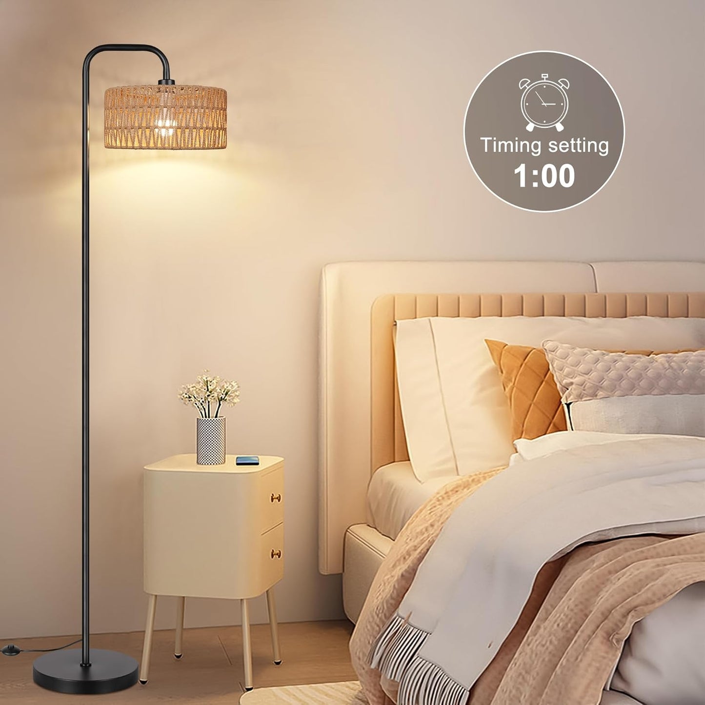 Bai Source Farmhouse Floor Lamp, 68''Tall Lamp for Living Room with Remote