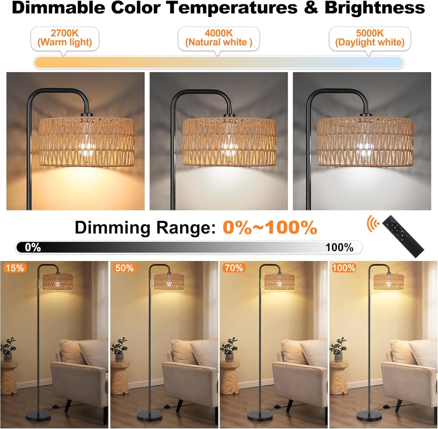 Bai Source Farmhouse Floor Lamp, 68''Tall Lamp for Living Room with Remote Cylindrical