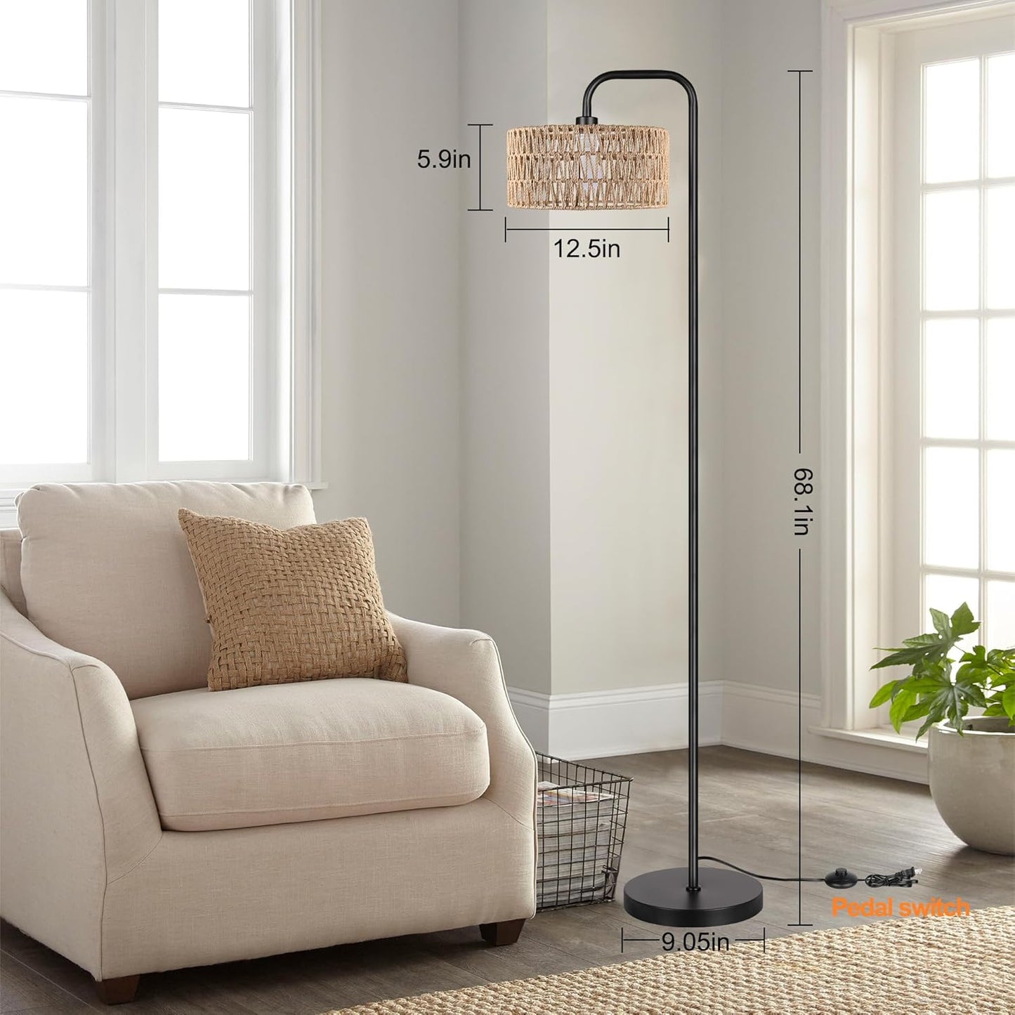 Bai Source Farmhouse Floor Lamp, 68''Tall Lamp for Living Room with Remote Cylindrical