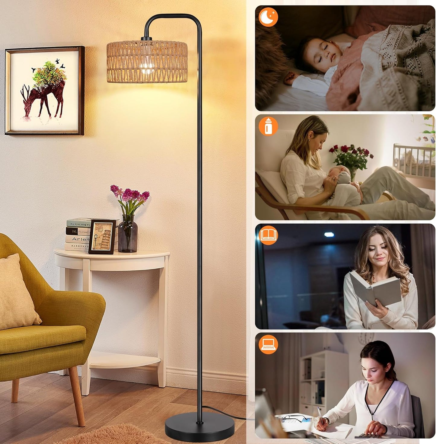 Bai Source Farmhouse Floor Lamp, 68''Tall Lamp for Living Room with Remote Cylindrical