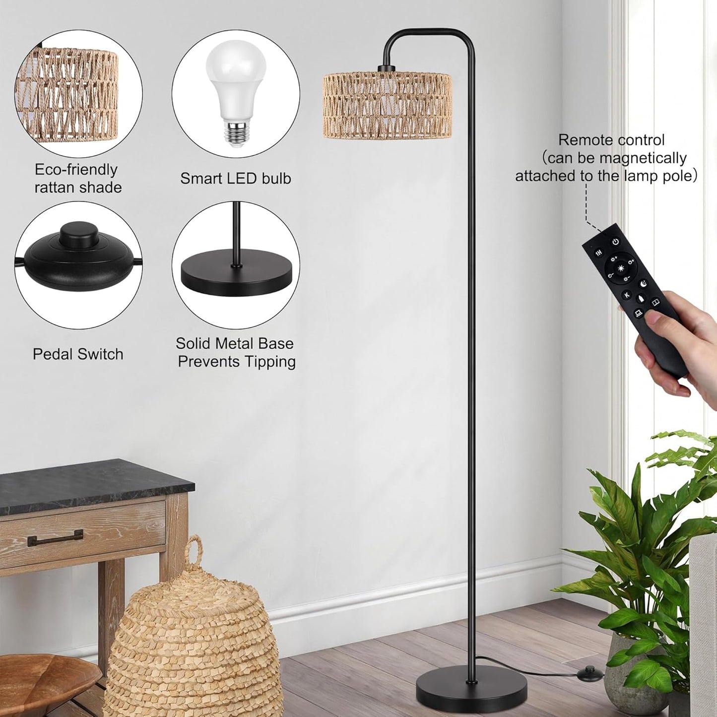 Bai Source Farmhouse Floor Lamp, 68''Tall Lamp for Living Room with Remote Cylindrical