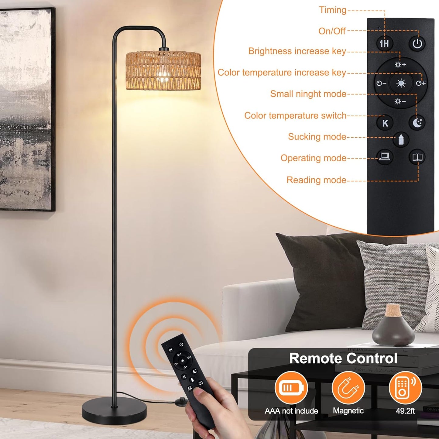 Bai Source Farmhouse Floor Lamp, 68''Tall Lamp for Living Room with Remote Cylindrical
